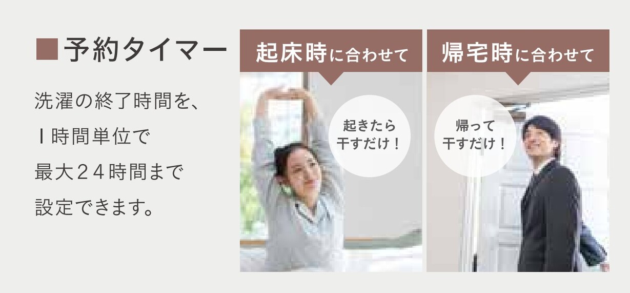 予約タイマー洗濯終了時間を、1時間単位で最大24時間まで設定
