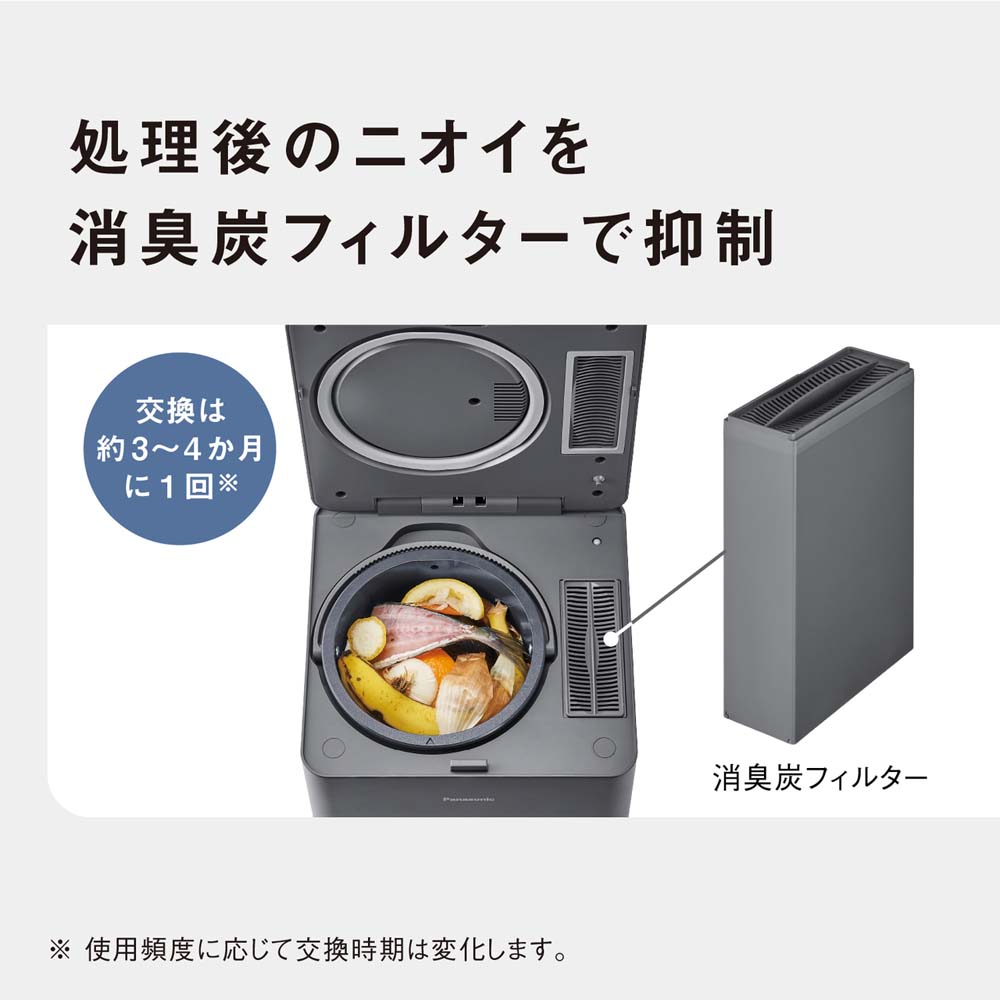 処理後のニオイを消臭炭フィルターで抑制