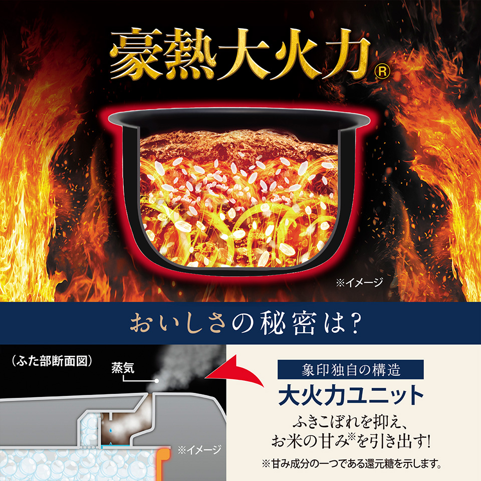 おいしさの秘密は象印独自の構造大火力ユニット