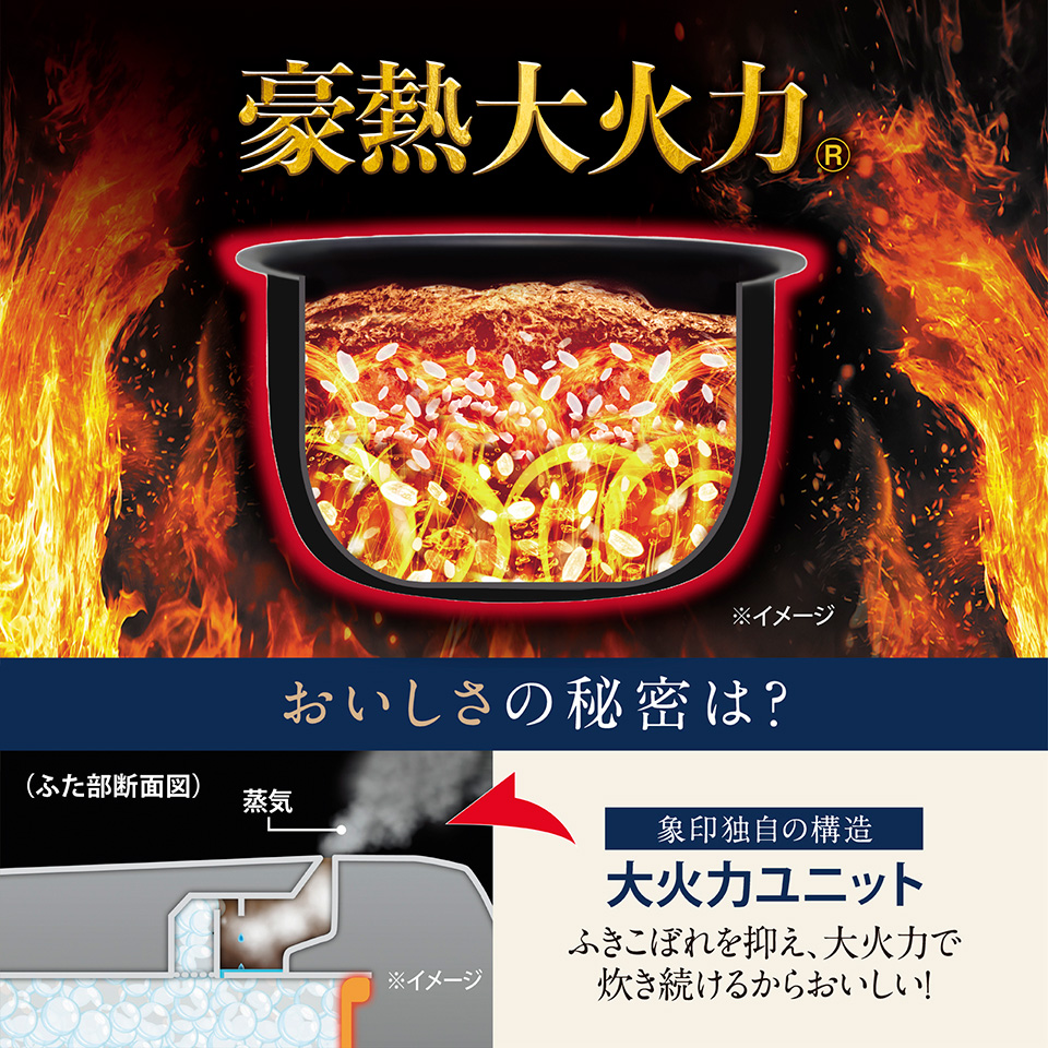 おいしさの秘密は象印独自の構造大火力ユニット