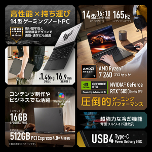 ASUS ASUS TUF Gaming A14 FA401UH イェーガーグレー FA401UH-R7R505016G-イメージ3