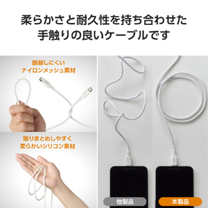 エレコム USB Type-C(TM)ケーブル シリコンメッシュタイプ(1．0m) ホワイト MPA-CCSSM10WH-イメージ4