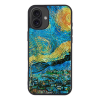 ikins iPhone 16 Plus用天然貝ケース ゴッホ 名画シリーズ 星月夜 I27085I16PL