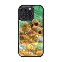 ikins iPhone 16 Pro用天然貝ケース ゴッホ 名画シリーズ ひまわり I27096I16PR