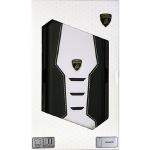 LAMBORGHINI iPhone 15用本革 手帳型ケース ホワイト×ブラック LBTPUFCIP15HUD16WE-イメージ1