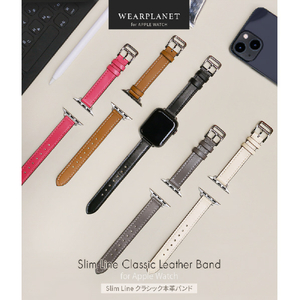 WEARPLANET Apple Watch 49/46/45/44/42mm用Slim Line クラシック本革バンド レースホワイト WP23142AW-イメージ3