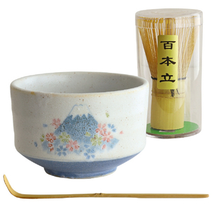 アペックスハート 抹茶椀セット 桜富士 茶楽JAPANシリーズ MW1850ﾏﾂﾁﾔｾﾂﾄｻｸﾗﾌｼﾞ-イメージ1