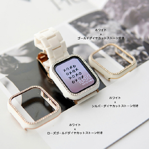 GAACAL Apple Watch Series 4-6/SE1-2 [40mm]用スワロフスキーフレーム ホワイト×シルバー W00065WS2-イメージ2