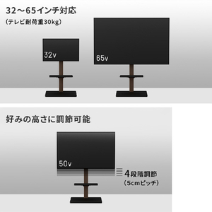 ナカムラ 32～65型対応 首振り機能・棚板付き壁寄せテレビスタンド WALL スリムスタンド EQUALS・WALLシリーズ ウォールナット WLTV65238-イメージ4