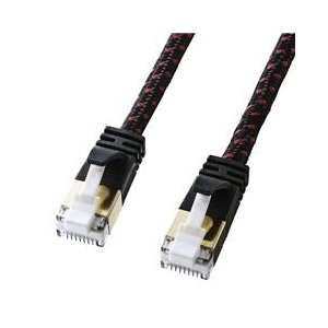 サンワサプライ つめ折れ防止カテゴリ7細径メッシュLANケーブル(10m) ブラック＆レッド KB-T7ME-10BKR-イメージ1