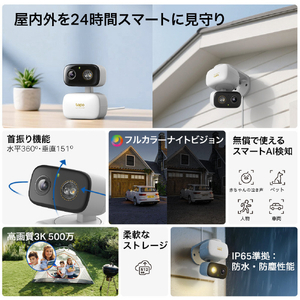 TP-Link 屋内外兼用 パンチルトWi-Fiカメラ 3K 500万画素 スマートAI検知 (人物・ペット・車・赤ちゃんの泣き声)デスク・壁面・天井・支柱に設置可能 IP65 TAPO C236-イメージ4