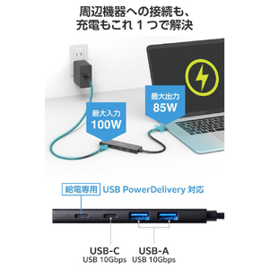 エレコム USB Type-C(TM) 4ポート USB 10Gbpsハブ(USB PD対応) ブラック U3HC-H042PBK-イメージ3