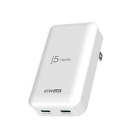 j5 create 65W GaN 2ポート スリムUSB PDフラッシュ充電器 ホワイト JUP2465