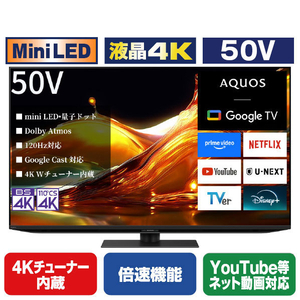 HP2シリーズ 量子Dot 液晶4K 50V 4Kチューナー内蔵 倍速機能 YouTube等ネット動画対応