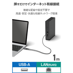 エレコム USB-A LAN変換ケーブル(1Gbps)(1．0m) ブラック LD-AL1G10BK-イメージ3
