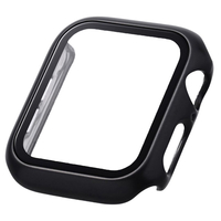 エレコム Apple Watch SE (第2世代)、SE、Series 6、5、4 [44mm]用フルカバーケース プレミアムガラス/高透明/メタリック ブラック AW-23DFCGPBK