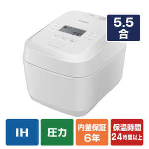 日立 圧力&スチームIH炊飯器 圧力&スチーム ふっくら御膳 フロストホワイト RZ-V100KM-W-イメージ1