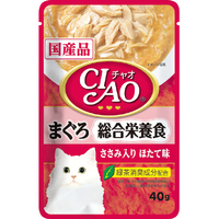いなばペットフード CIAO パウチ 総合栄養食 まぐろ ささみ入り ほたて味 40g ﾁﾔｵｿｳｺﾞｳｼﾖｸﾎﾀﾃ40G